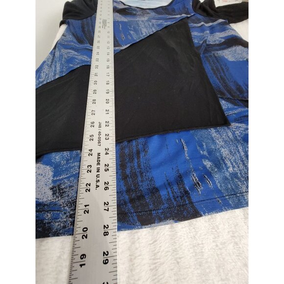 Comfy USA Womens Medium Long Sleeve Abstract Tunic Top Black Blue Asymmetric - Picture 7 of 7